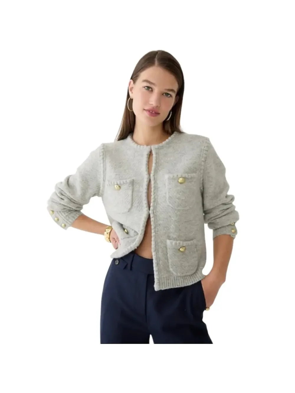 J. Crew Gray Odette Cardigan Sweater Crochet Lady Jacket